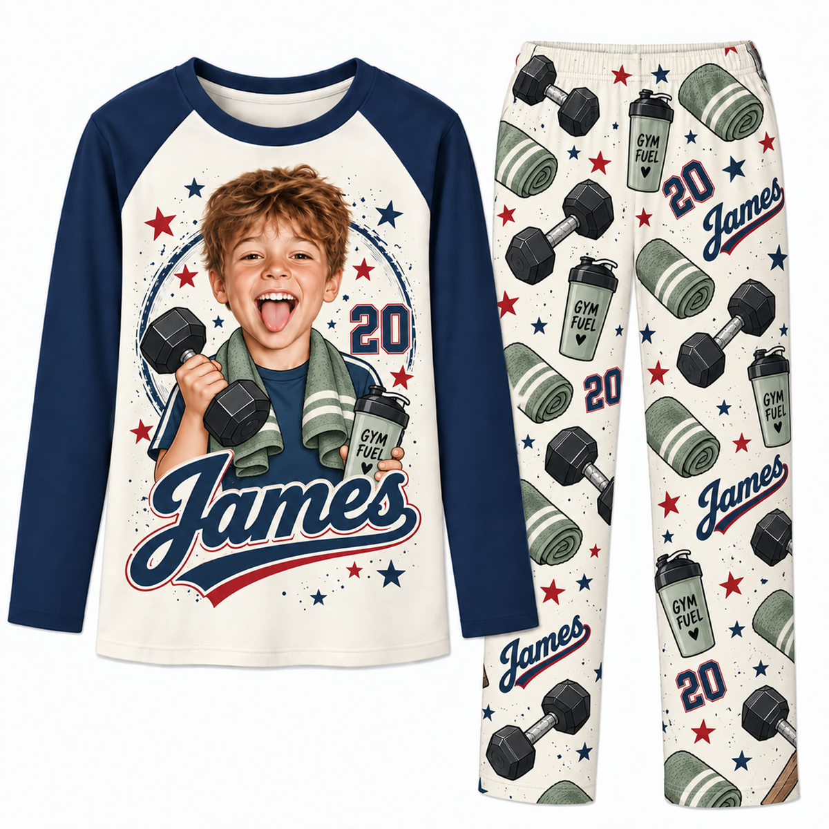 Upload Photo Personalized Gym Lover Name & Number Pajama Sets