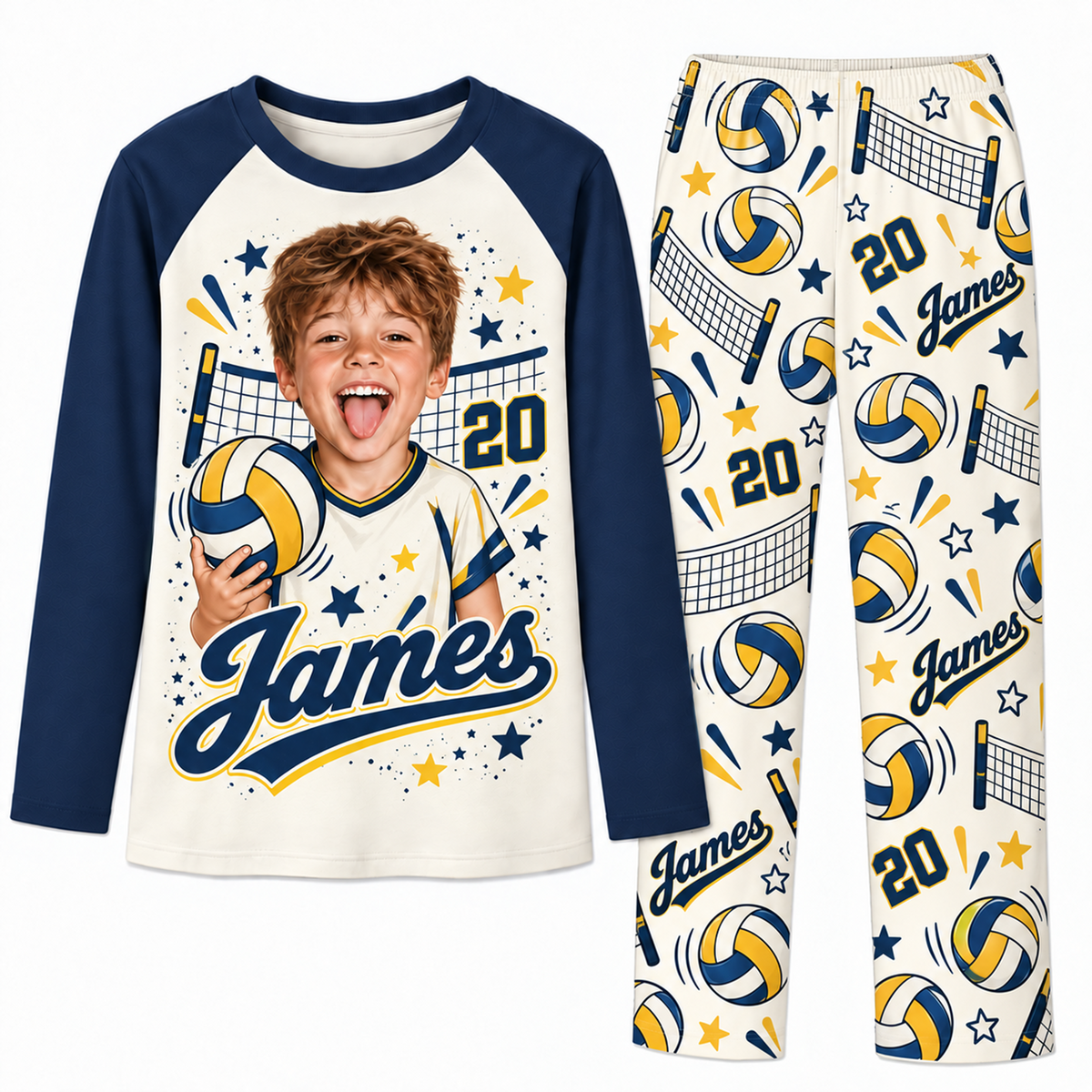 Custom Face Personalized Volleyball Player Matching Family Pajamas