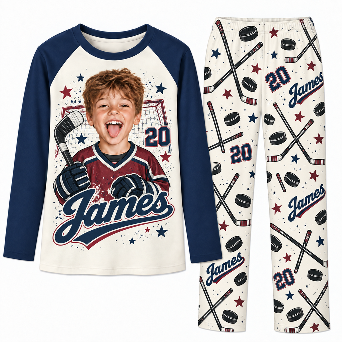 Upload Photo Hockey Player Pajama Sets With Name And Number