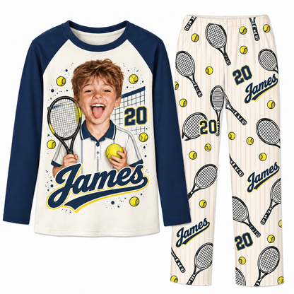Personalized Face Tennis Lover Pajama Sets With Name And Number