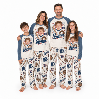 Custom Photo Name & Number Vintage Baseball Player Matching Family Pajamas