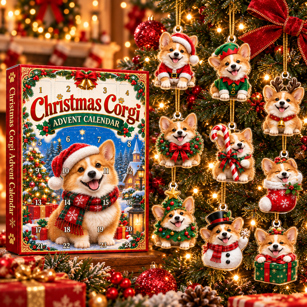 Christmas Corgi 2D Acrylic Advent Calendar – Cute Holiday Dog Countdown Collection
