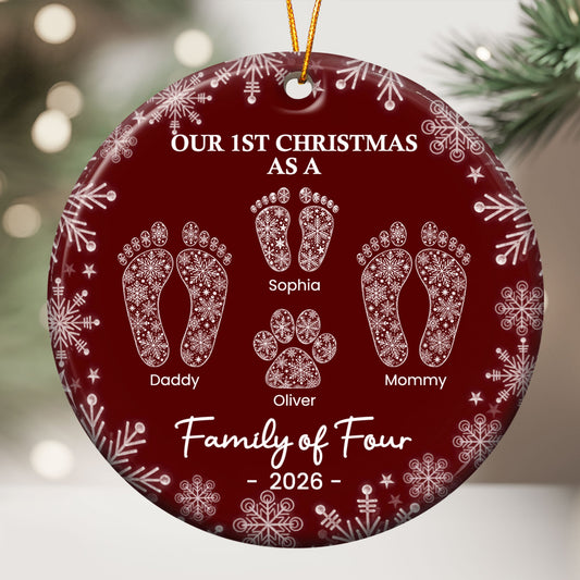 First Christmas As A Family Custom Footprints - Personalized Ornament