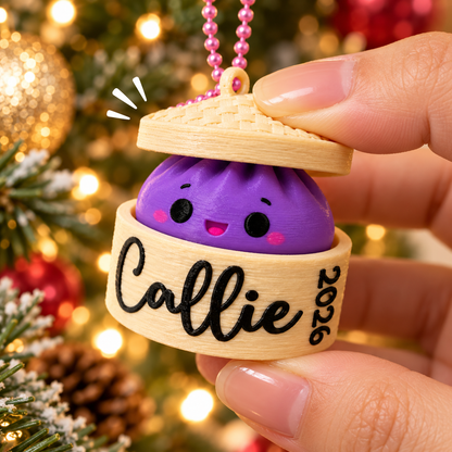 Personalized Dumpling Clicker Christmas Ornament – Custom Name 3D Printed Fidget Toy, Cute Interactive Holiday Gift