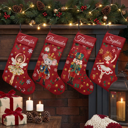 Nutcracker Christmas Stocking For Kids, Grandkids Custom Name & Character - Personalized Stocking