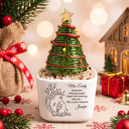 Thank You Gifts For Boss, Teacher, Coworker, Mentor - Glass Christmas Tree - Personalized Plant Pot