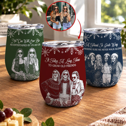 No One Will Ever Be As Entertained By Us Custom Photo Sketch Line Art - Personalized Wine Tumbler