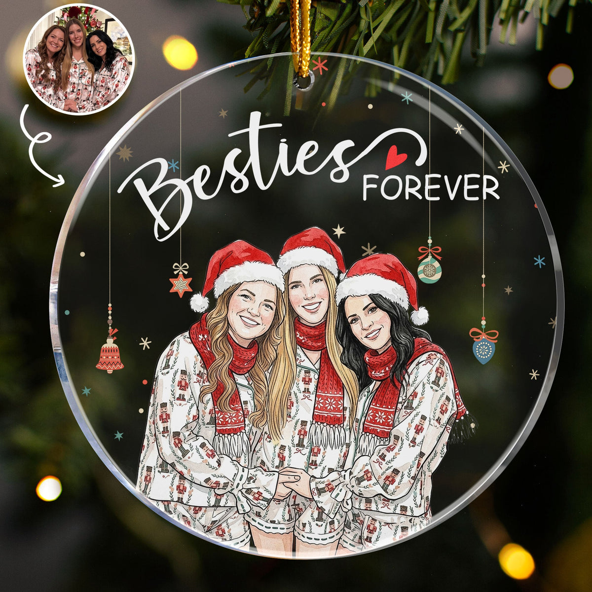 Besties Forever Custom Photo Watercolor Friendship Gift - Personalized Ornament