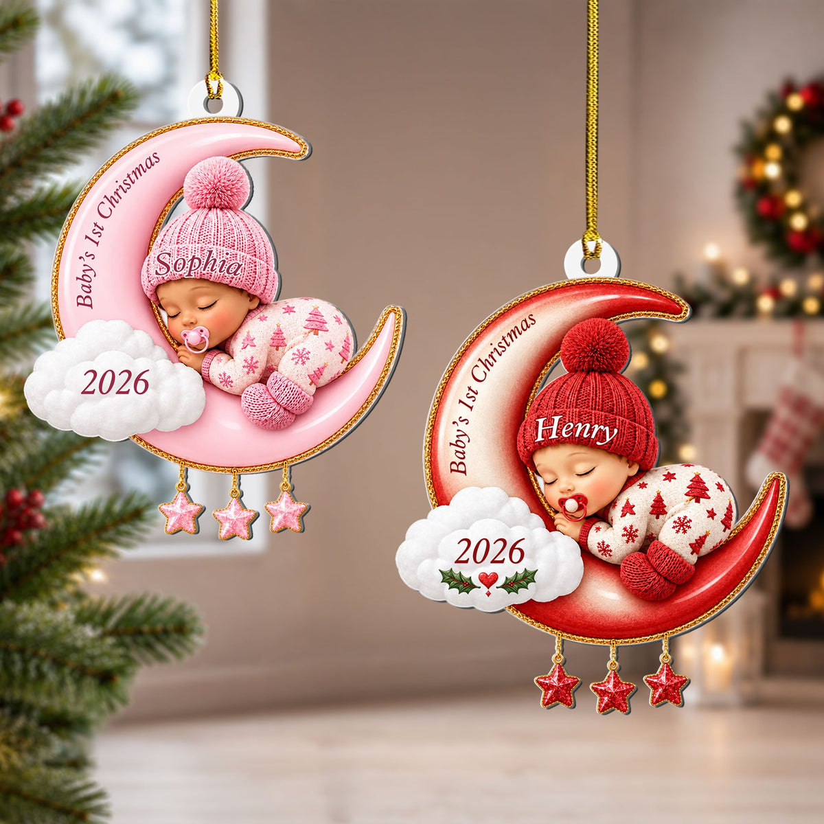 Baby First Christmas Gifts, Cute Baby Sleeping On Moon 3D Relief - Personalized Ornament