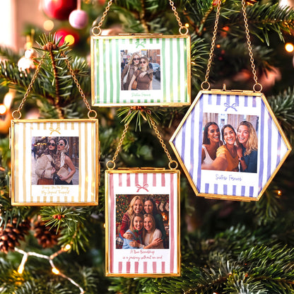 Friendship Thank You Gift - Custom Photo & Message - Stripe With Bow Frame - Personalized Ornament