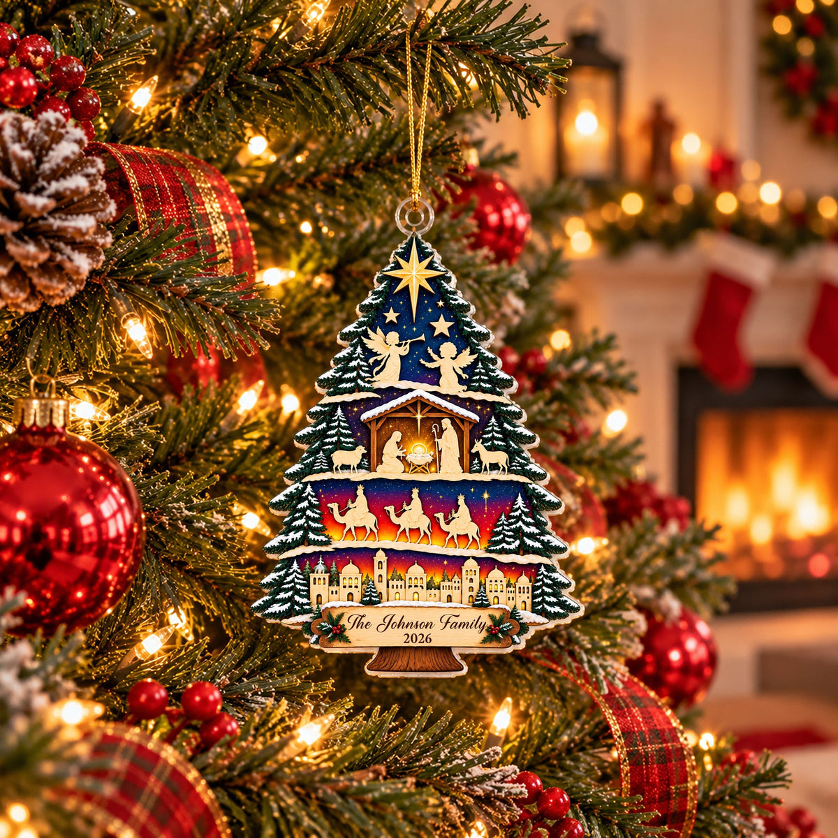 Nativity Scene, Christmas Nativity Tree - Personalized Ornament