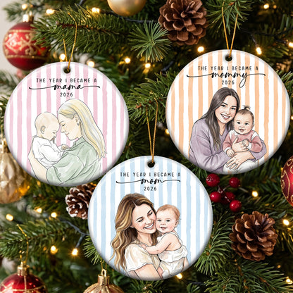 The Year I Became A Mama Watercolor Style - Personalized Ornament