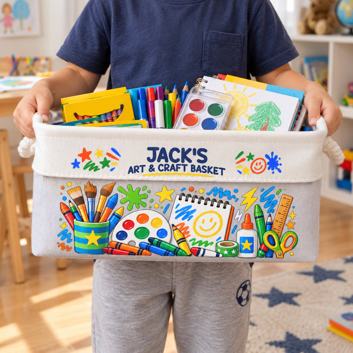 Art Supply Basket For Painting Lover Kids, Grandkids - Boy Version - Personalized Storage Basket