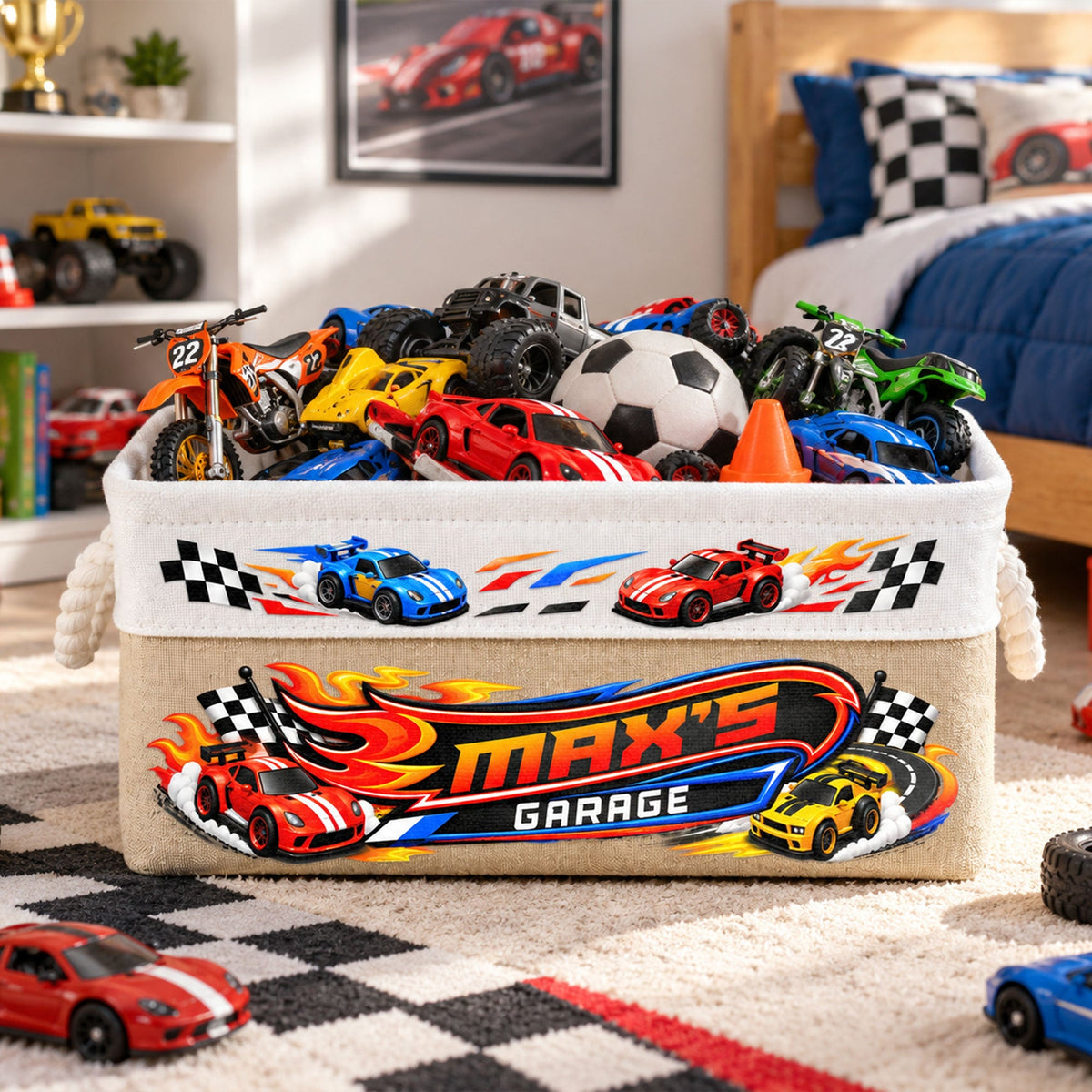 Custom Name Toys Cars Storage For Son, Vehicles Storage, Boys Birthday Gift - Personalized Storage Basket