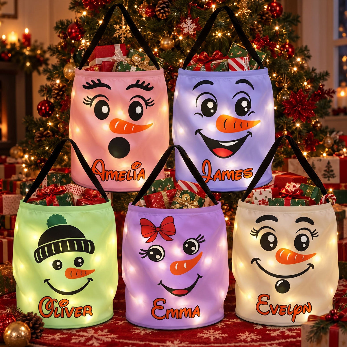 Custom Kid Snowman Faces Christmas Gifts For Kid, Sons, Daughters, Grandkids - Personalized Basket