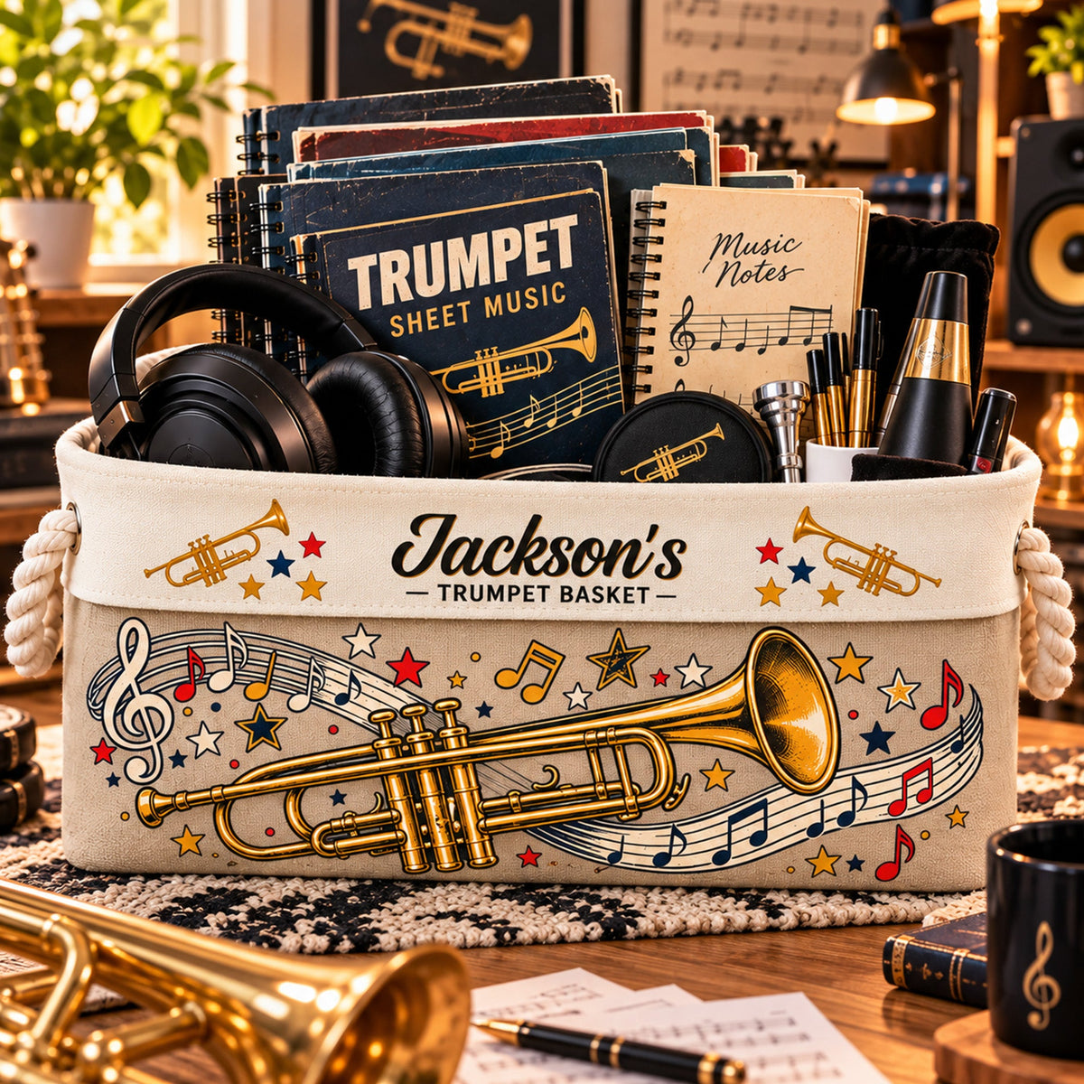Trumpet Player Gift For Musician Band Student, Teacher - Personalized Storage Basket