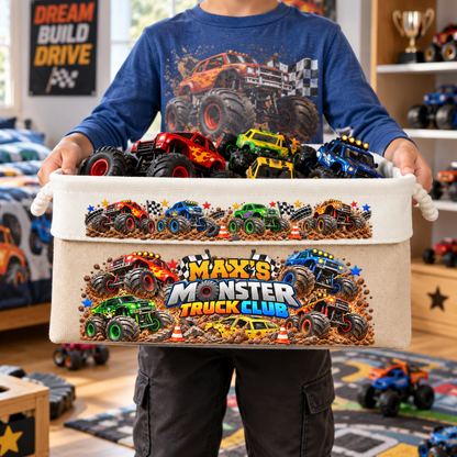 Custom Name Toddler Monster Truck Toy - Personalized Storage Basket