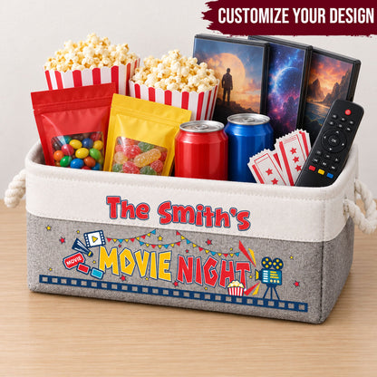 Family Movie Night Gift For Family Couple Friends - Personalized Storage Basket