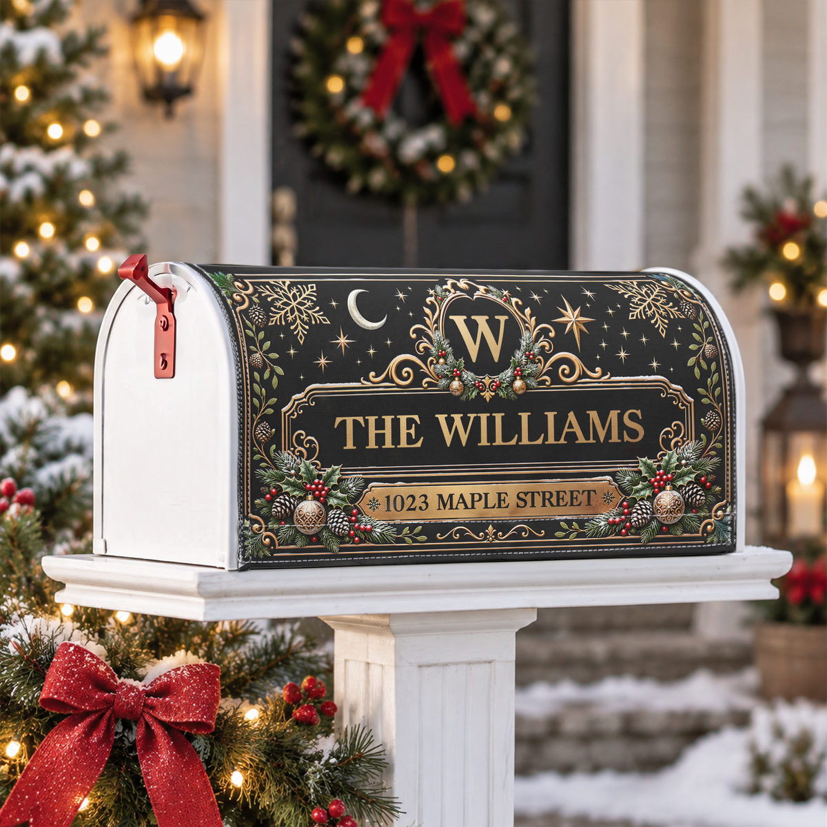 Custom Family Name & Address Christmas Theme - Personalized Mailbox Cover