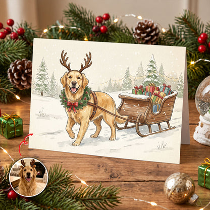 Custom Photo Pet Christmas Card Watercolor - Personalized Card