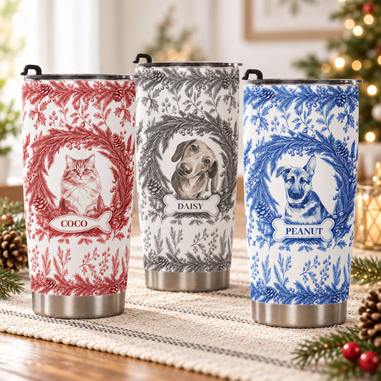 Custom Photo Pet Portrait Watercolor Christmas - Personalized Tumbler