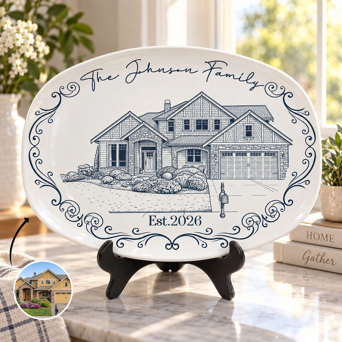 Custom New House Sketch Art New Home Gifts Christmas Gifts For Family, Couple - Personalized Platter