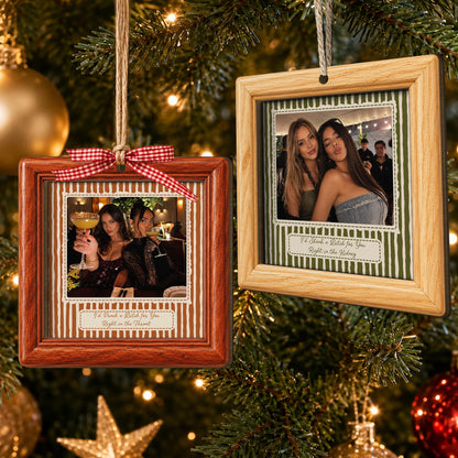 Best Friend Custom Photo - Christmas Gifts For Bestie, Sister - Vintage Stripe - Personalized Ornament