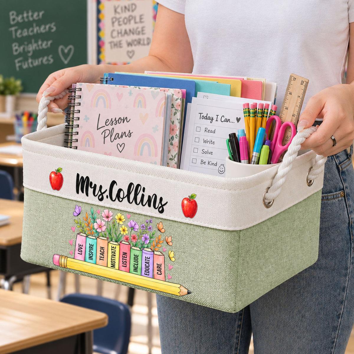 Teacher Wildflower Book Design - Personalized Storage Basket