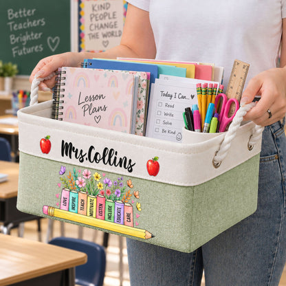 Teacher Wildflower Book Design - Personalized Storage Basket