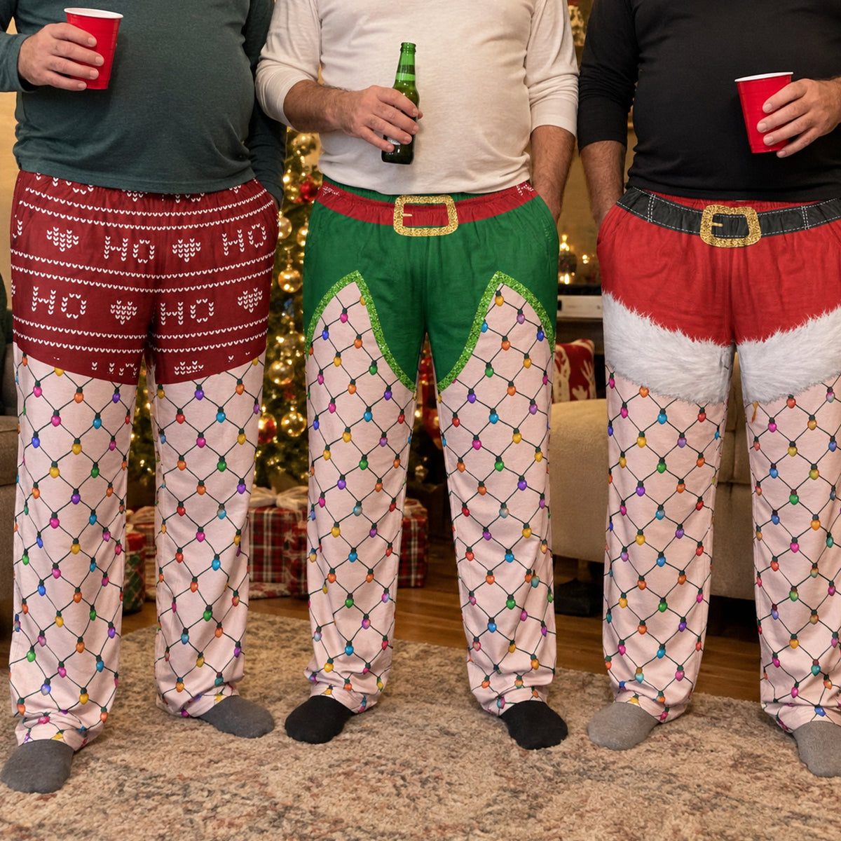 Funny Christmas Outfits, Fishnet Tights Xmas - Personalized Lounge Pants