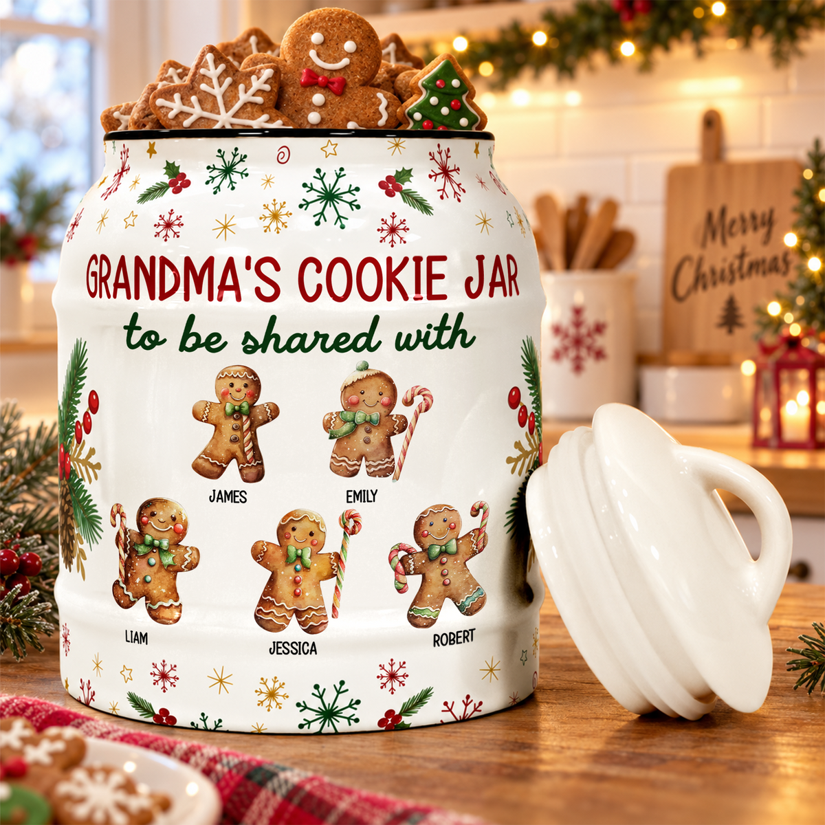 Grandma's Cookie Jar To Be Shared With Christmas Gift For Her, Grandma, Nana - Personalized Cookie Jar