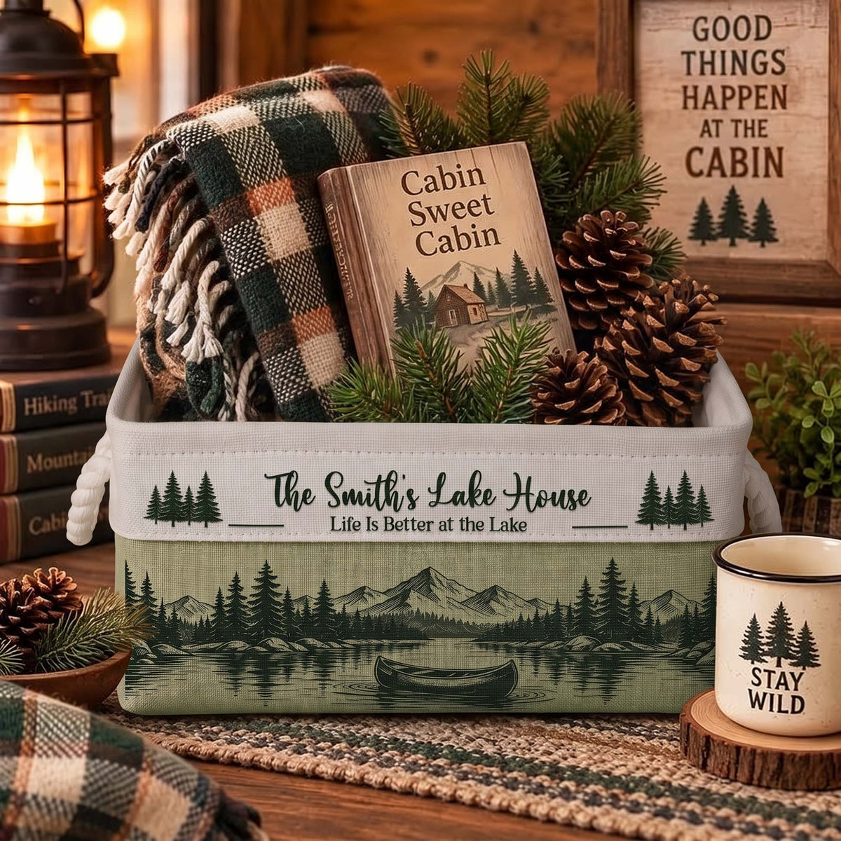 Family Outing Cabin Lakehouse Campfire Fire Pit Basket For Camping - Personalized Storage Basket