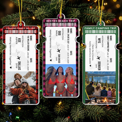 Custom Photo Travel Ticket Adventure Vacation Keepsake For Family, Friends, Couple - Personalized Ornament