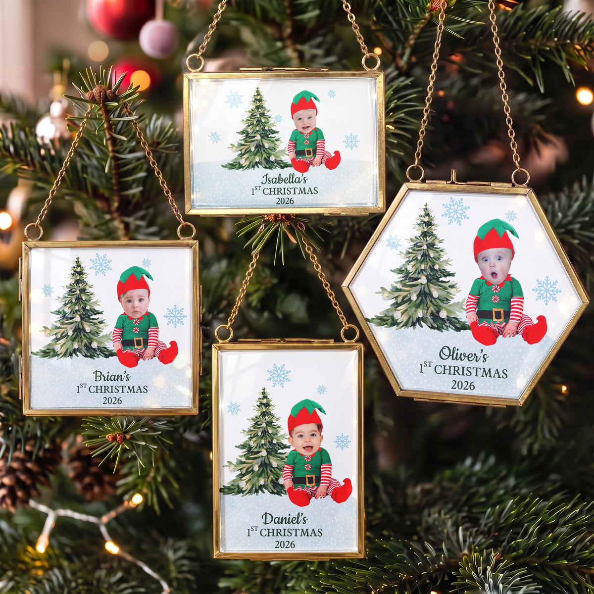 Christmas Frame Ornament Custom Kid Funny Face First Christmas - Personalized Ornament