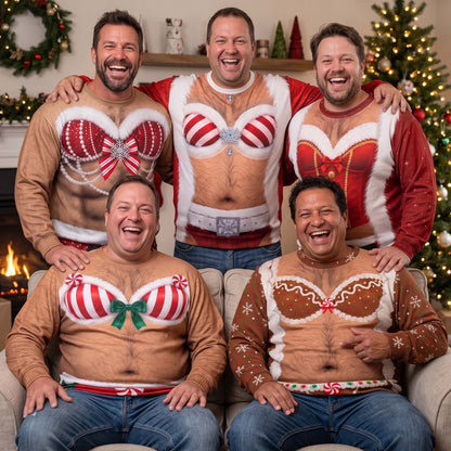 Custom Funny Hairy Chest Ugly Christmas Sweater, Hilarious Xmas Party Pullover - Personalized Sweater