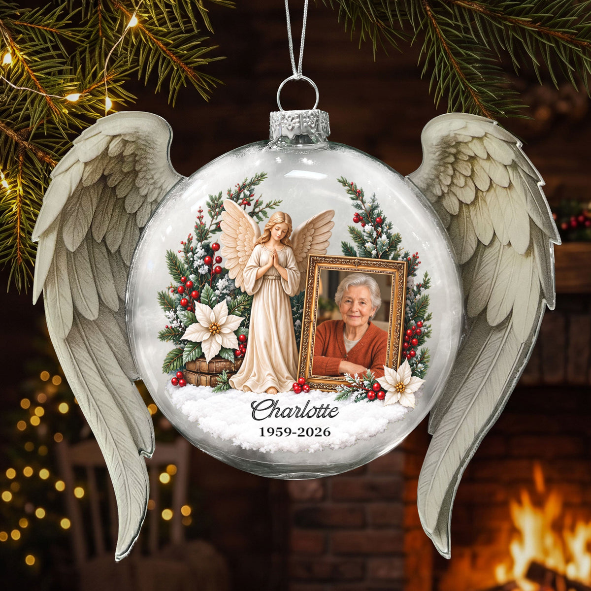 Memory Keepsake Sympathy Gift For Loss Of Family, Mom, Dad 3D Ball With Wings - Personalized Ornament