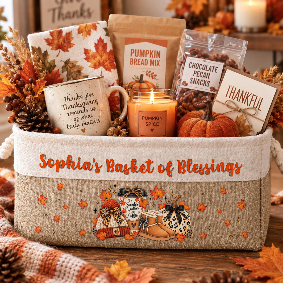 Thanksgiving Fall Season Decoration - Personalized Storage Basket