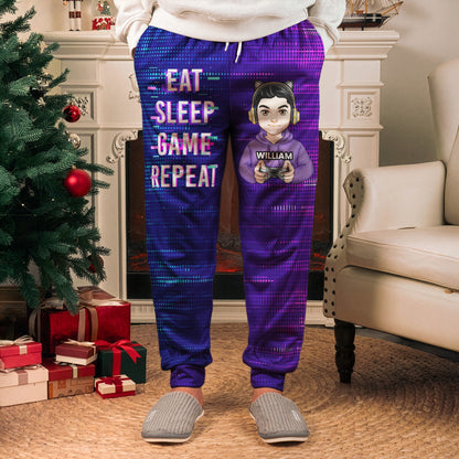 Eat Sleep Game Repeat - Personalized Sweatpants, Lounge Pants With Pockets