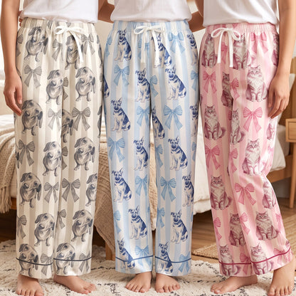 Girly Sleepwear For Pet Lover, Gift For Her, Custom Photo Pet Portrait Watercolor - Personalized Pajamas