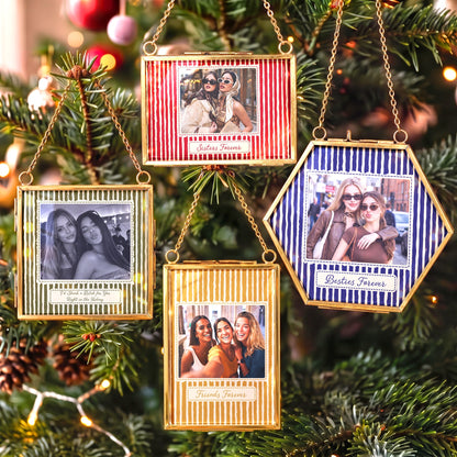 Best Friend Photo Gifts For Bestie, Sister - Vintage Stripe With Frame - Personalized Ornament