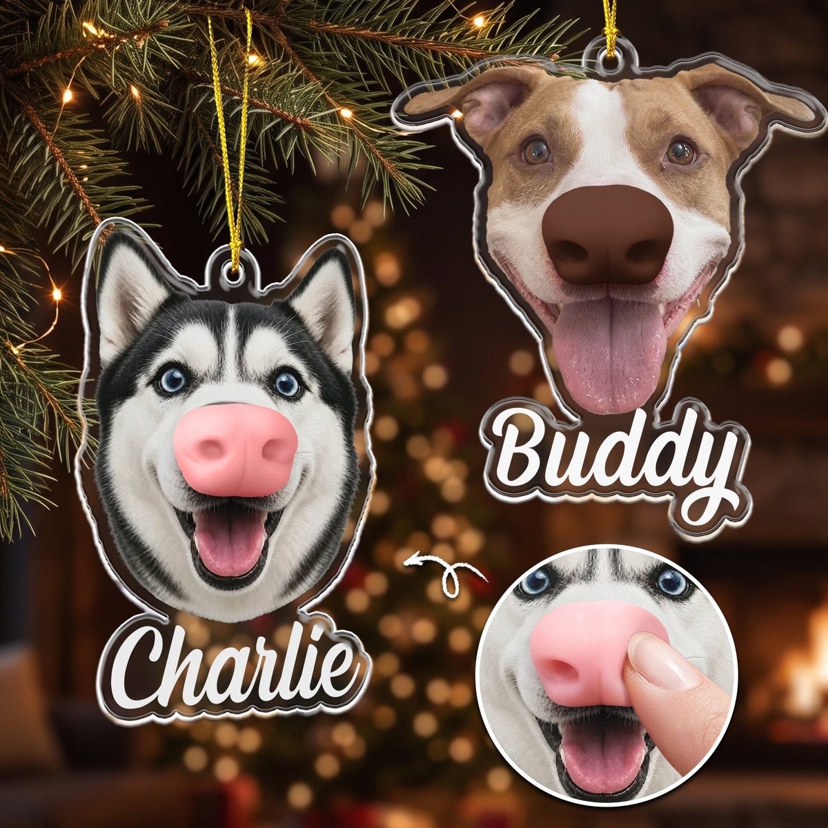 Custom Funny Dog Photo Squishy Nose - Personalized Ornament