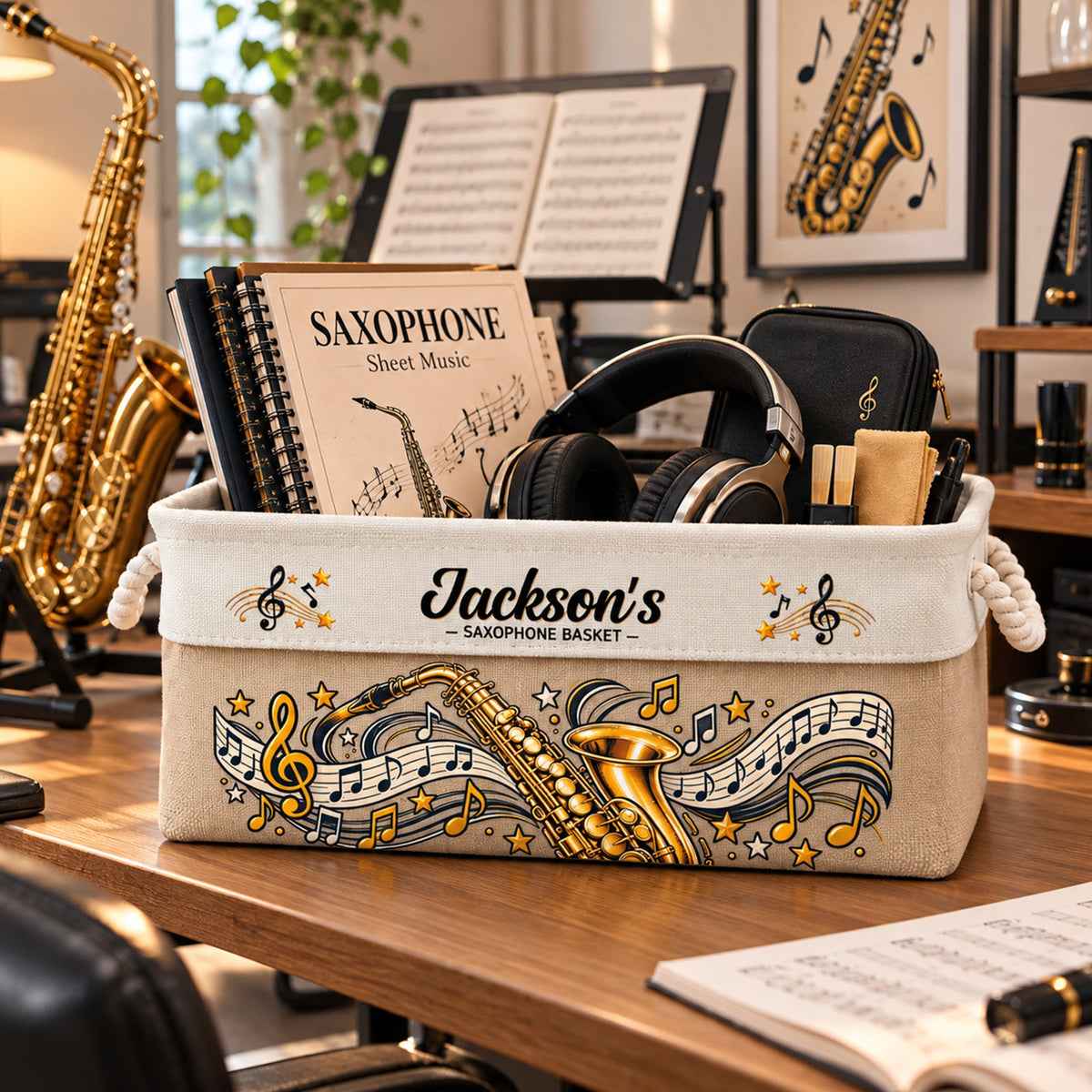Saxophone Musician Gift Sax Player For Band Student, Music Teacher, Saxophone Player - Personalized Storage Basket