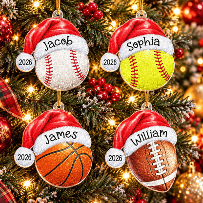 Sports Ornament, Custom Name Gift For Baseball, Softball, Basketball, Football, Hockey, Soccer Player - Personalized Ornament