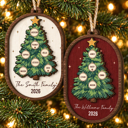 Custom Name Christmas Tree 2 Layers Christmas Gifts For Family - Personalized Ornament