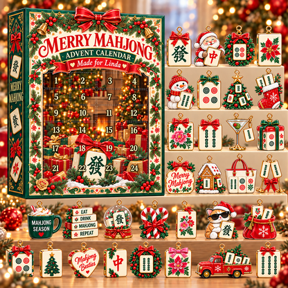 Personalized Merry Mahjong 24-Piece 2D Acrylic Advent Calendar – Christmas Countdown Gift for Mahjong Lovers