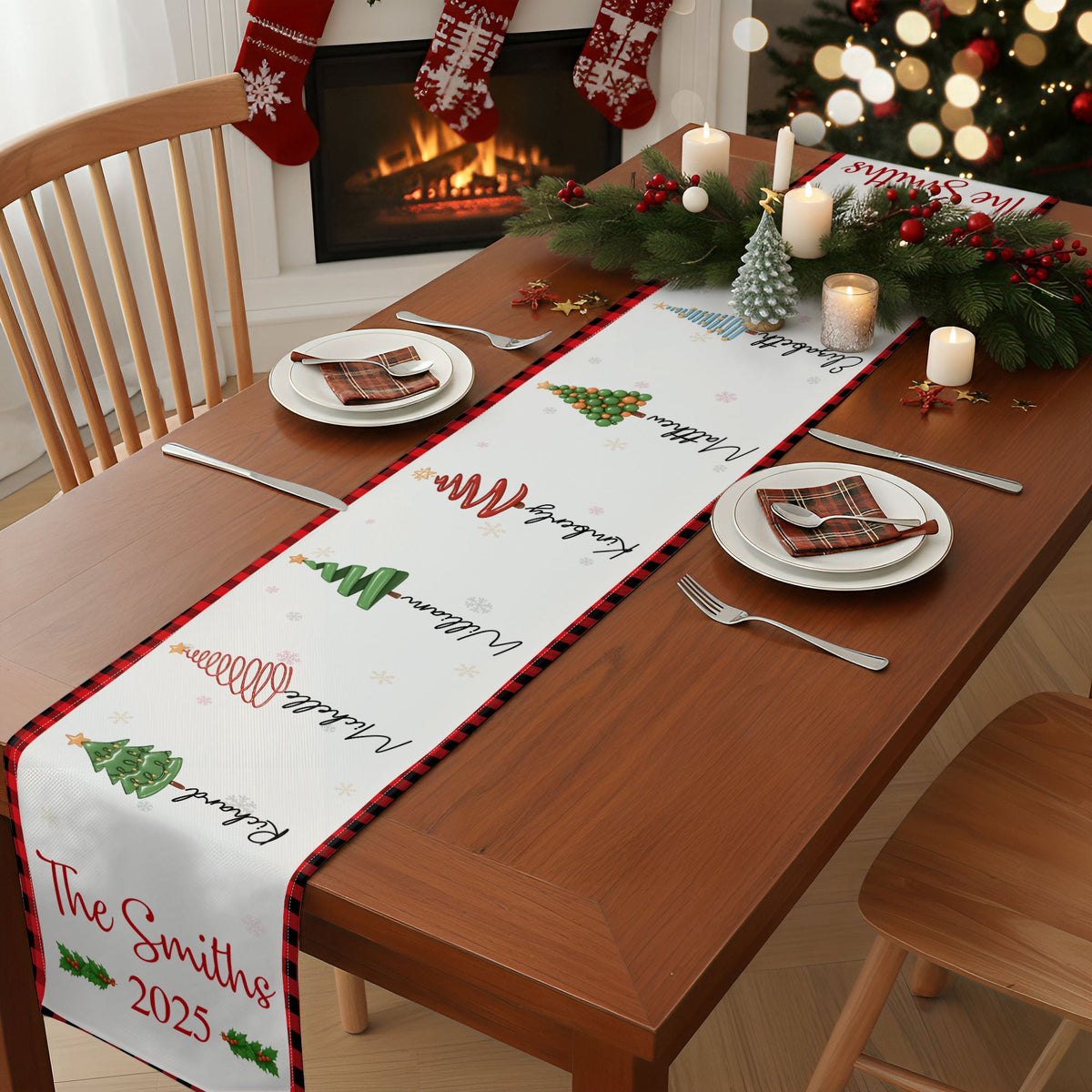 Christmas Family Tree - Personalized Table Runner