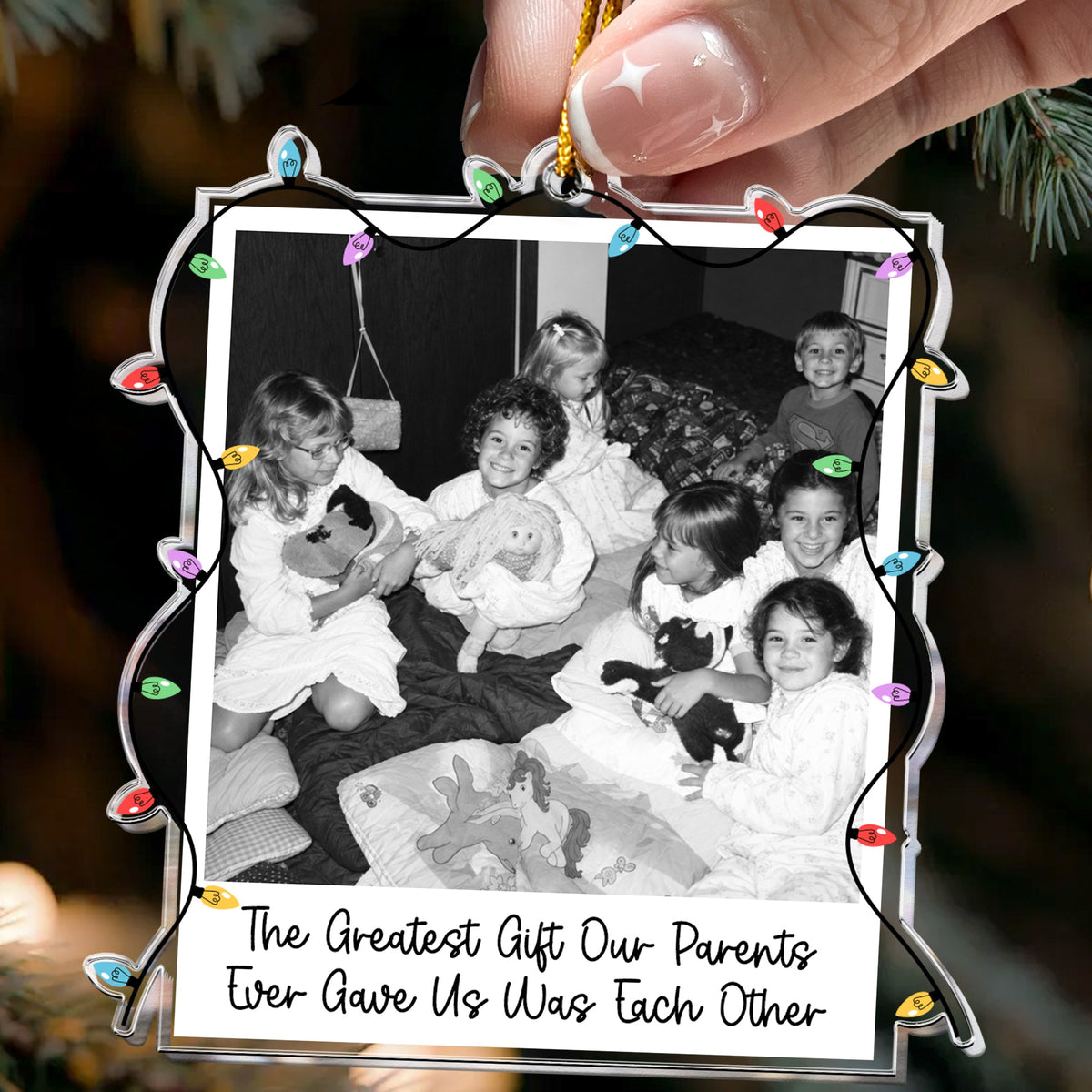 Custom Childhood Photo Of Brothers & Sisters, Sibling Christmas Gifts - Personalized Ornament