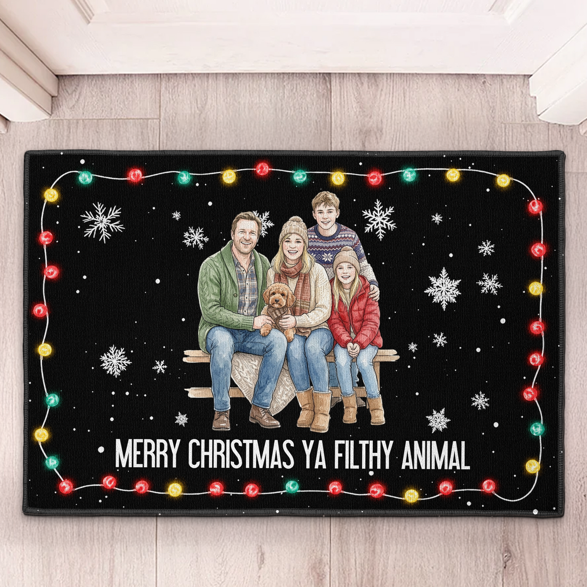 Merry Christmas Ya Filthy Animal Custom Family Photo - Personalized Doormat