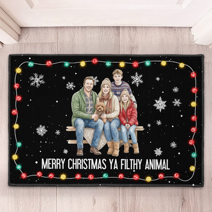 Merry Christmas Ya Filthy Animal Custom Family Photo - Personalized Doormat
