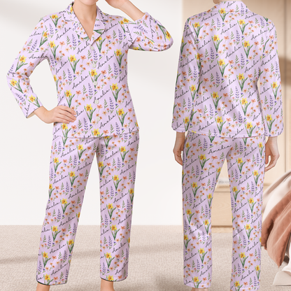 Custom Name & Birth Flower Gifts For Her, Friends, Sisters, Daughters, Kids, Grandkids - Personalized Pajamas